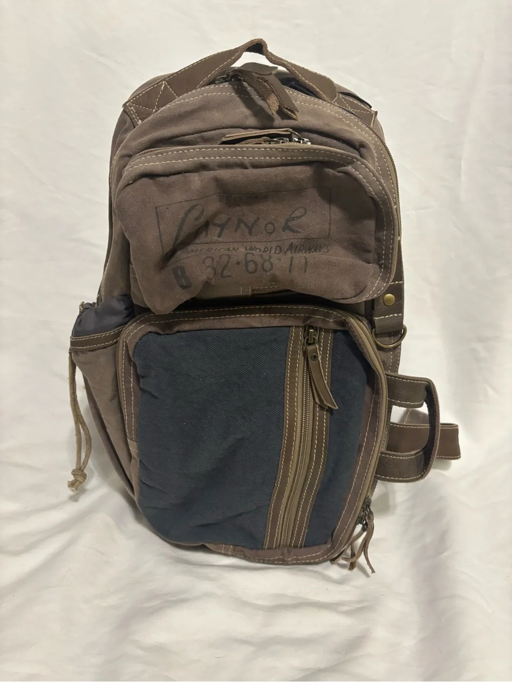 Canvas Travel Backpack - Brown & Navy